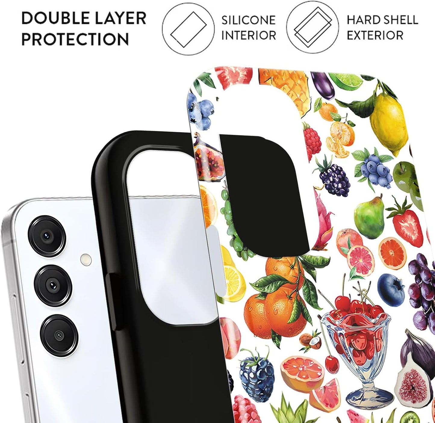 Cute Various Summer Fruits Pattern Phone Case for Samsung Galaxy A16 5G 6.7", Lovely Lemon Citrus Fruit Collage Print Phone Cases Hybrid 2-Layer Hard Shell Protective Cover for Girls Boys