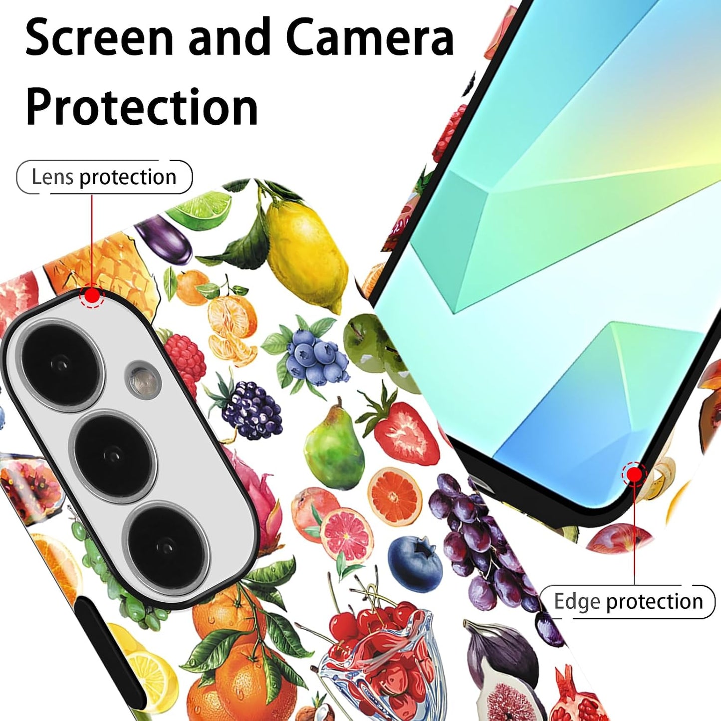 Cute Various Summer Fruits Pattern Phone Case for Samsung Galaxy A16 5G 6.7", Lovely Lemon Citrus Fruit Collage Print Phone Cases Hybrid 2-Layer Hard Shell Protective Cover for Girls Boys