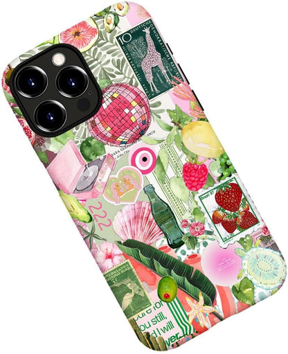 Case for iPhone 15 Pro Max,Fruit Lemon Leaf Collage Phone Case Military-Grade Drop Protection Cover for Women Girl - Frosted