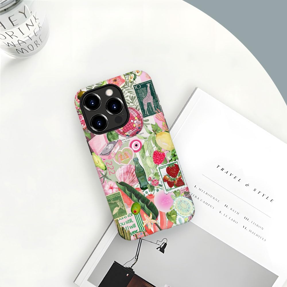 Case for iPhone 15 Pro Max,Fruit Lemon Leaf Collage Phone Case Military-Grade Drop Protection Cover for Women Girl - Frosted