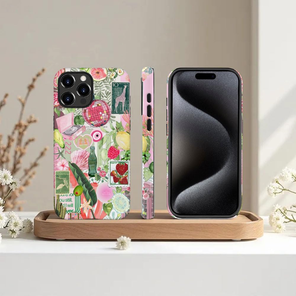 Case for iPhone 15 Pro Max,Fruit Lemon Leaf Collage Phone Case Military-Grade Drop Protection Cover for Women Girl - Frosted