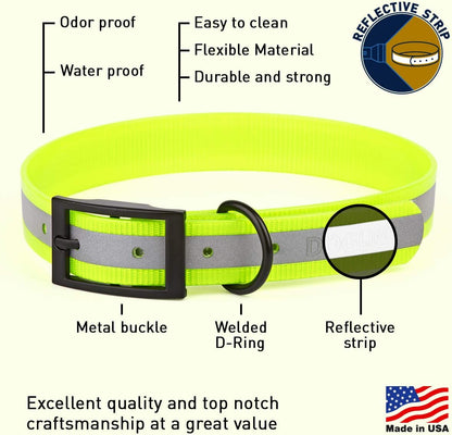 Biothane Translucent Reflective Waterproof Dog Collar Strong Coated Nylon Webbing with Black Hardware Odor- Proof for Easy Care Clean Fits Small Medium or Large Dogs - Yellow 3/4"W x 15"-18" L