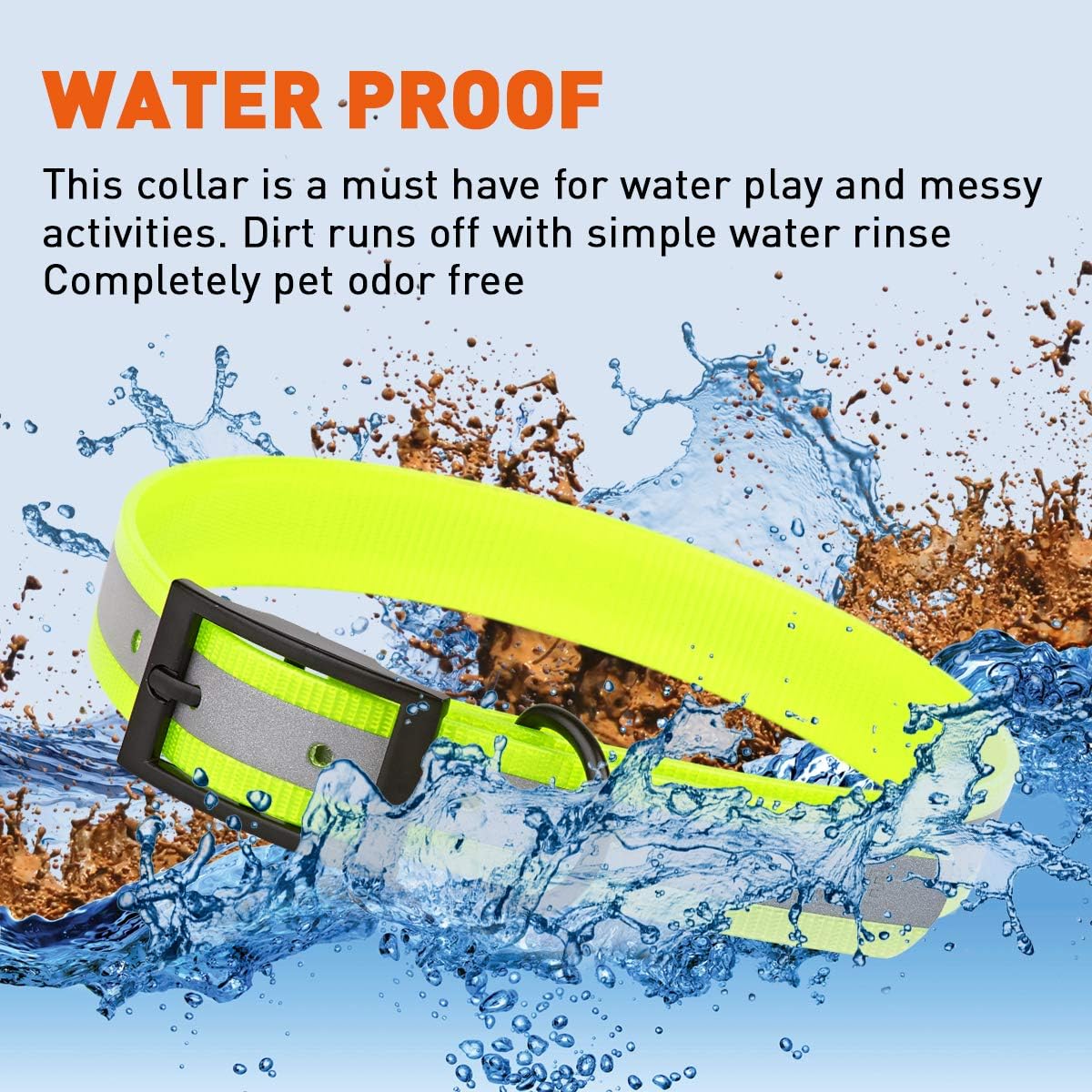 Biothane Translucent Reflective Waterproof Dog Collar Strong Coated Nylon Webbing with Black Hardware Odor- Proof for Easy Care Clean Fits Small Medium or Large Dogs - Yellow 3/4"W x 15"-18" L