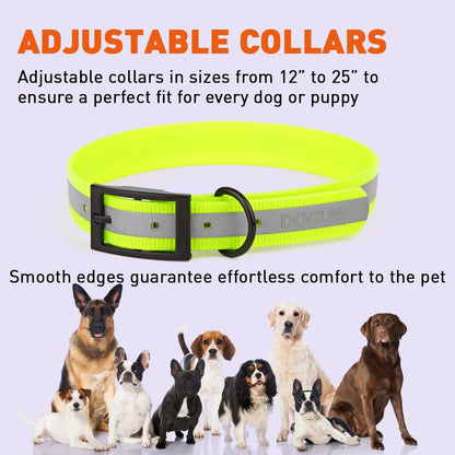 Biothane Translucent Reflective Waterproof Dog Collar Strong Coated Nylon Webbing with Black Hardware Odor- Proof for Easy Care Clean Fits Small Medium or Large Dogs - Yellow 3/4"W x 15"-18" L