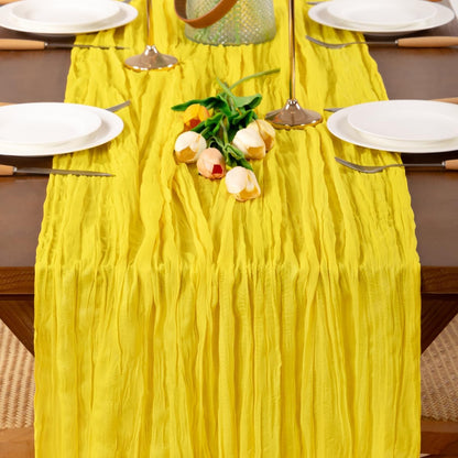 Yellow Cheesecloth Table Runner 3pcs Boho Gauze SummerTable Runner 120 inches 10FT for Wedding Baby Bridal Shower Birthday Party Graduation Holiday Home Decor
