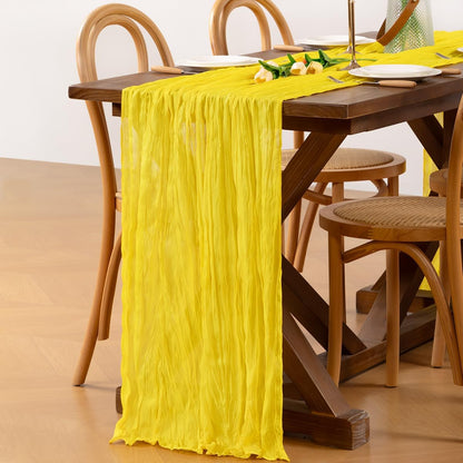 Yellow Cheesecloth Table Runner 3pcs Boho Gauze SummerTable Runner 120 inches 10FT for Wedding Baby Bridal Shower Birthday Party Graduation Holiday Home Decor