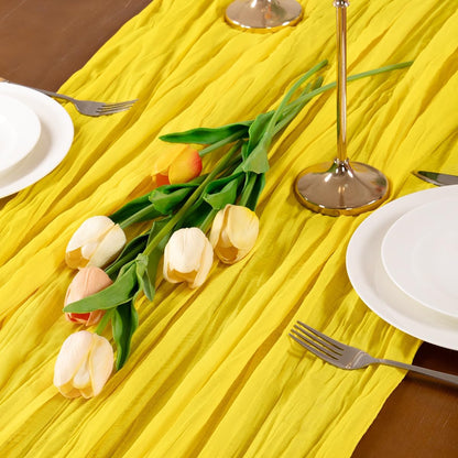 Yellow Cheesecloth Table Runner 3pcs Boho Gauze SummerTable Runner 120 inches 10FT for Wedding Baby Bridal Shower Birthday Party Graduation Holiday Home Decor