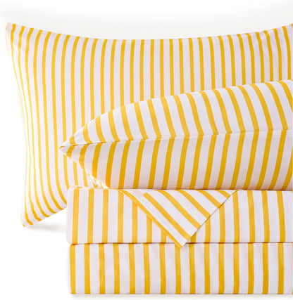 4Pieces Striped Sheets Set, Breathable Queen Sheet Set with 16" Deep Pocket,Modern & Luxury, Brushed Microfiber Bedding Set(Queen, Yellow)