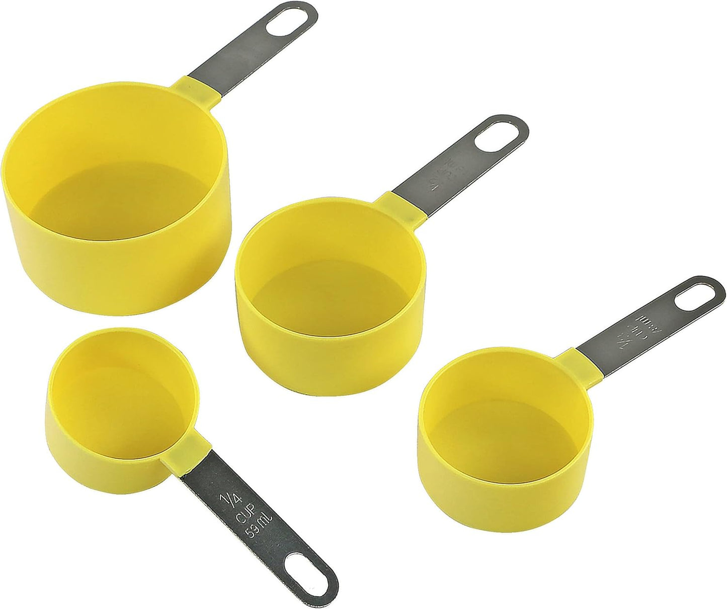 4pc Measuring Cups for Dry & Liquid Ingredients, Food Grade Plastic with Stainless Steel Handles, Lemon