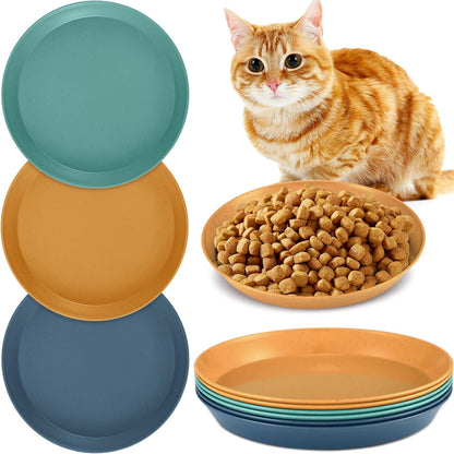 6 Pieces Shallow Cat Food Dish Food Bowls Wet Feeding Bowls Wide and Small Plate for Kittens and Short Legged Cat, 6 Inch Wheat Straw(Simple Style)