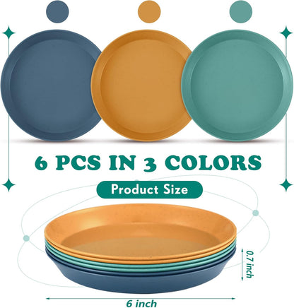 6 Pieces Shallow Cat Food Dish Food Bowls Wet Feeding Bowls Wide and Small Plate for Kittens and Short Legged Cat, 6 Inch Wheat Straw(Simple Style)