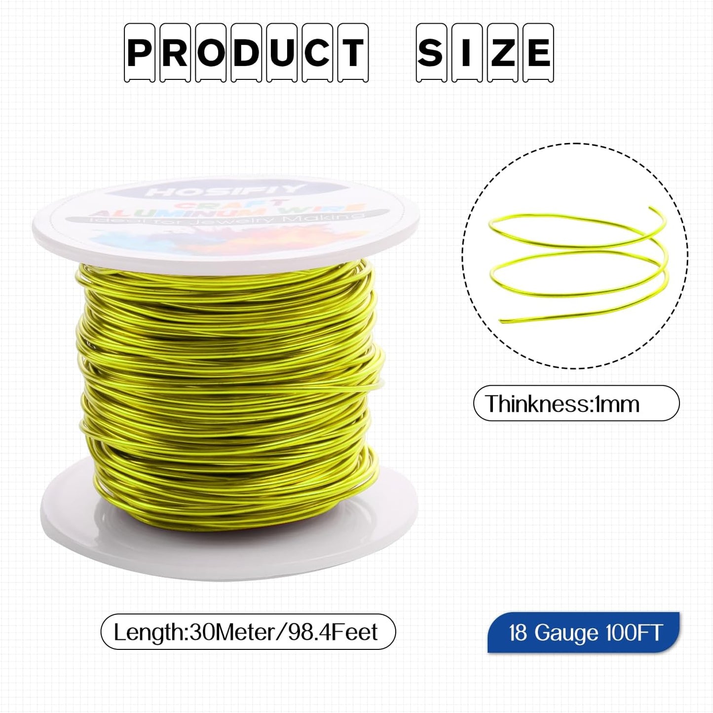 18 Gauge Aluminum Craft Wire for Jewelry Making-Fluorescent Yellow 100 feet | 1mm Bendable Wire for Sculpting, Wreath Making, Wire wrapping, Armature