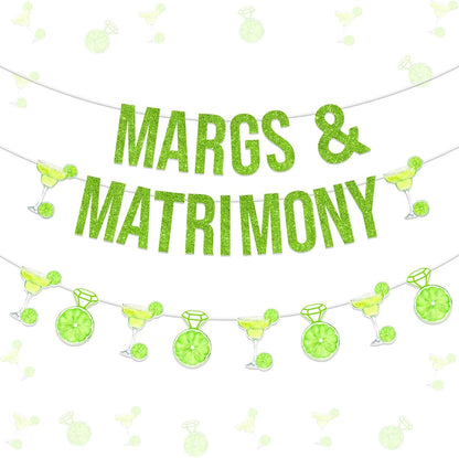 Margs and Matrimony Bachelorette Decorations Banner, Margarita Bachelorette Party Decorations, Lemon Cocktail Banner Garland for Mexican Fiesta Cactus Bridal Shower Wedding Engagement