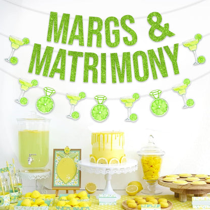 Margs and Matrimony Bachelorette Decorations Banner, Margarita Bachelorette Party Decorations, Lemon Cocktail Banner Garland for Mexican Fiesta Cactus Bridal Shower Wedding Engagement