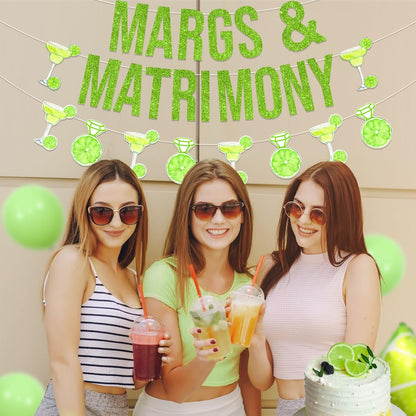 Margs and Matrimony Bachelorette Decorations Banner, Margarita Bachelorette Party Decorations, Lemon Cocktail Banner Garland for Mexican Fiesta Cactus Bridal Shower Wedding Engagement