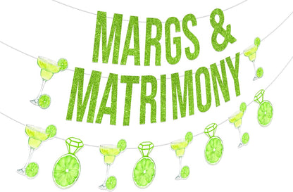 Margs and Matrimony Bachelorette Decorations Banner, Margarita Bachelorette Party Decorations, Lemon Cocktail Banner Garland for Mexican Fiesta Cactus Bridal Shower Wedding Engagement