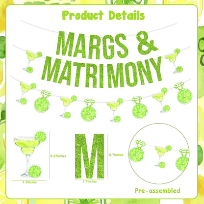 Margs and Matrimony Bachelorette Decorations Banner, Margarita Bachelorette Party Decorations, Lemon Cocktail Banner Garland for Mexican Fiesta Cactus Bridal Shower Wedding Engagement
