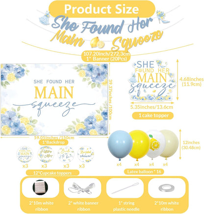 Lemon Bridal Shower Decorations She Found Her Main Squeeze Backdrop Banner Lemon Floral Cake Cupcake Toppers Royal Blue Yellow Balloons for Women Wedding Anniversary Bachelorette Party Supplies