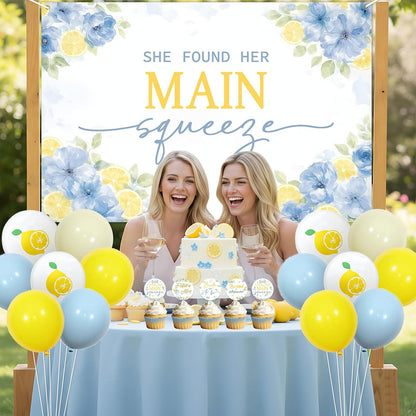 Lemon Bridal Shower Decorations She Found Her Main Squeeze Backdrop Banner Lemon Floral Cake Cupcake Toppers Royal Blue Yellow Balloons for Women Wedding Anniversary Bachelorette Party Supplies