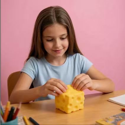 Yellow Cheese Squeeze Toy,Soft Novelty , Theme Cheese Cubes Squishy (Small)