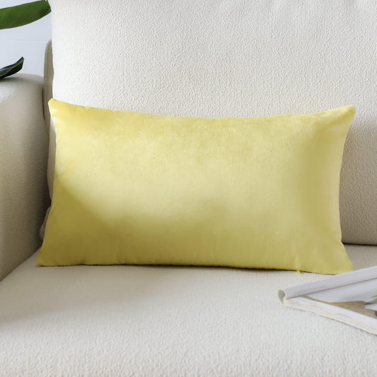 Luxury Velvet Pillow Covers Super Soft Decorative Square Throw Pillow Covers Case Cushion Covers for Sofa Couch Bedroom Car Decor 12x20 Inch Lemon Yellow