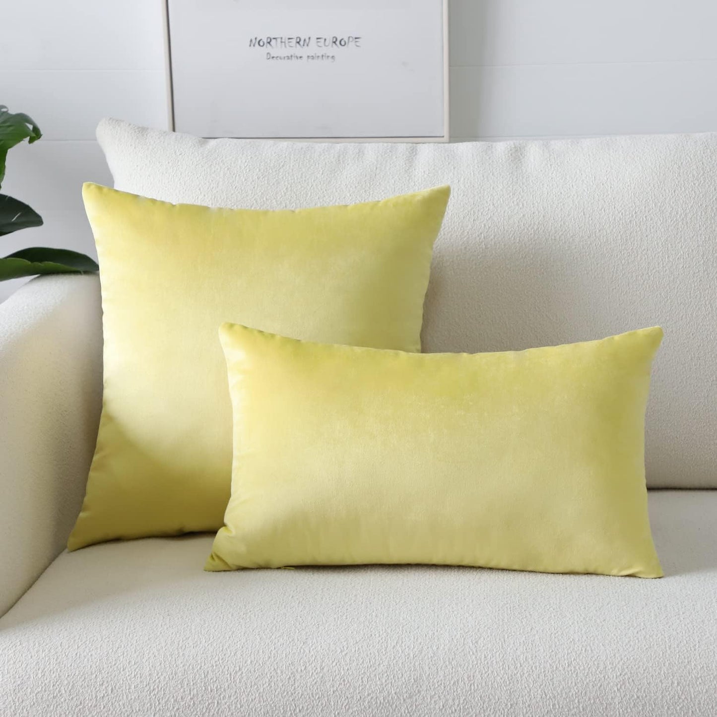 Luxury Velvet Pillow Covers Super Soft Decorative Square Throw Pillow Covers Case Cushion Covers for Sofa Couch Bedroom Car Decor 12x20 Inch Lemon Yellow
