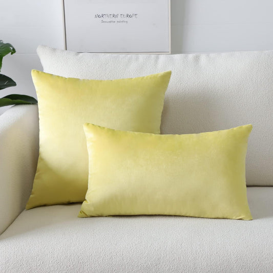 Luxury Velvet Pillow Covers Super Soft Decorative Square Throw Pillow Covers Case Cushion Covers for Sofa Couch Bedroom Car Decor 12x20 Inch Lemon Yellow