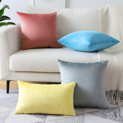 Luxury Velvet Pillow Covers Super Soft Decorative Square Throw Pillow Covers Case Cushion Covers for Sofa Couch Bedroom Car Decor 12x20 Inch Lemon Yellow