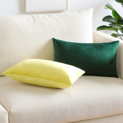 Luxury Velvet Pillow Covers Super Soft Decorative Square Throw Pillow Covers Case Cushion Covers for Sofa Couch Bedroom Car Decor 12x20 Inch Lemon Yellow