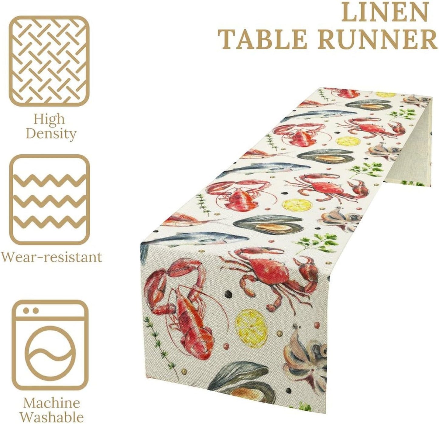 Crawfish Boil Table Runner Hand Draw Crab Shrimp Octopus Mussel Lemon Peppers Seafood Boil Themed Birthday Party Decoration Dining Room Home Kitchen Decor 13" x 36"