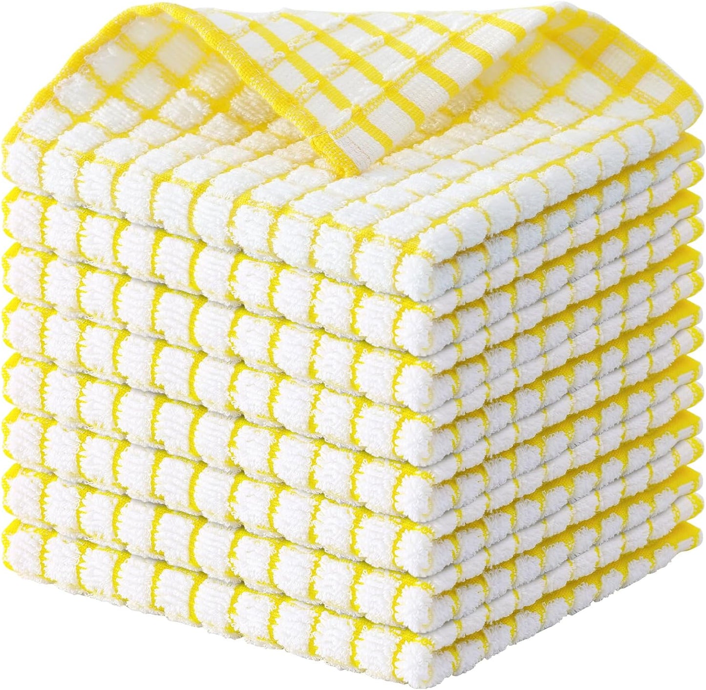 Cotton 8 Pack Terry Kitchen Dish Cloths, 12 x 12 Inches Super Soft and Absorbent Dish Rags, Quick Drying Dish Towels for Washing Dishes, Yellow