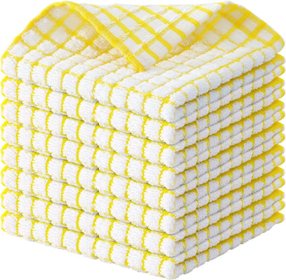 Cotton 8 Pack Terry Kitchen Dish Cloths, 12 x 12 Inches Super Soft and Absorbent Dish Rags, Quick Drying Dish Towels for Washing Dishes, Yellow
