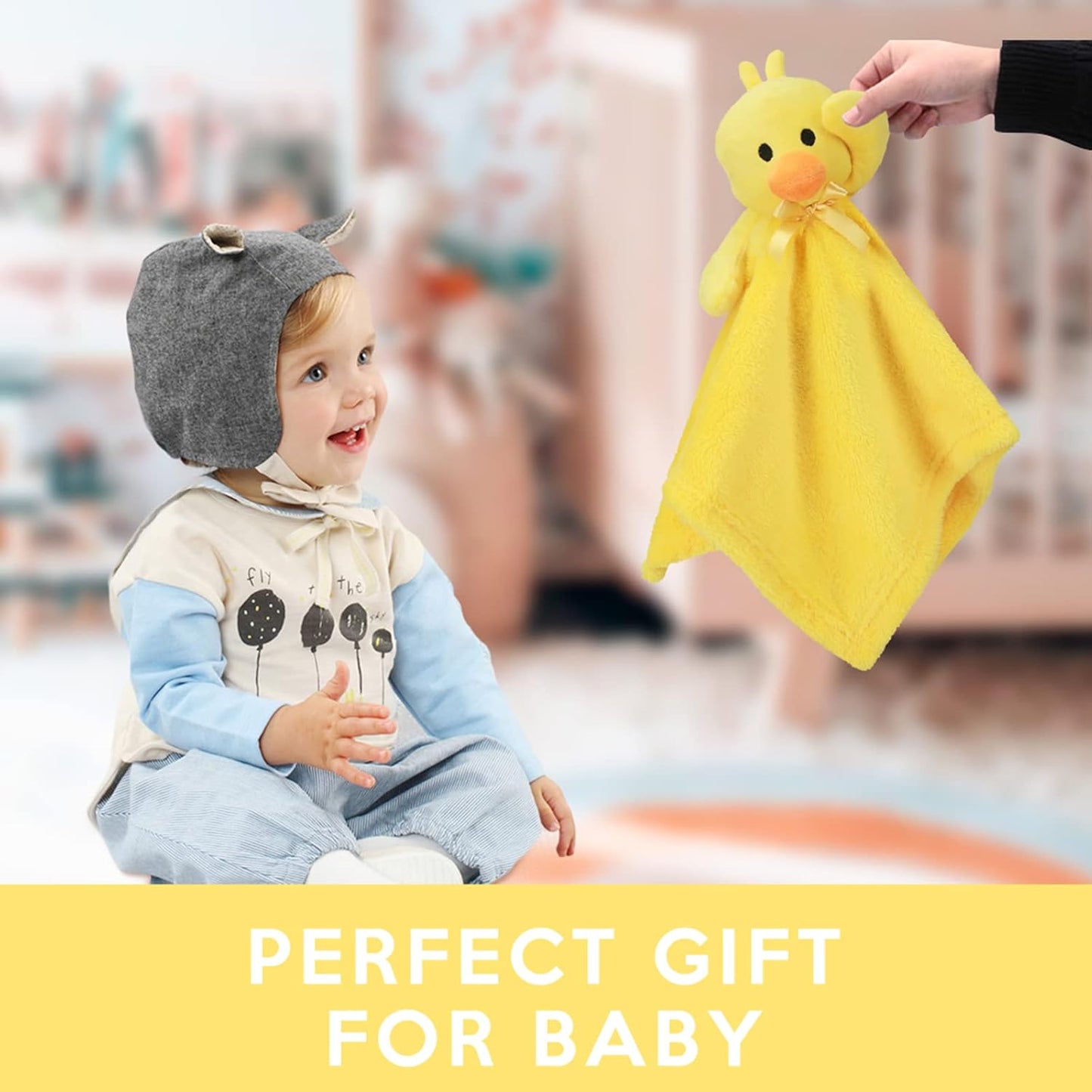 Duck Security Blanket Soft Yellow Baby Lovey Unisex Lovie Baby Gifts for Newborn Toddler Snuggle Toy Stuffed Animal 16 Inch