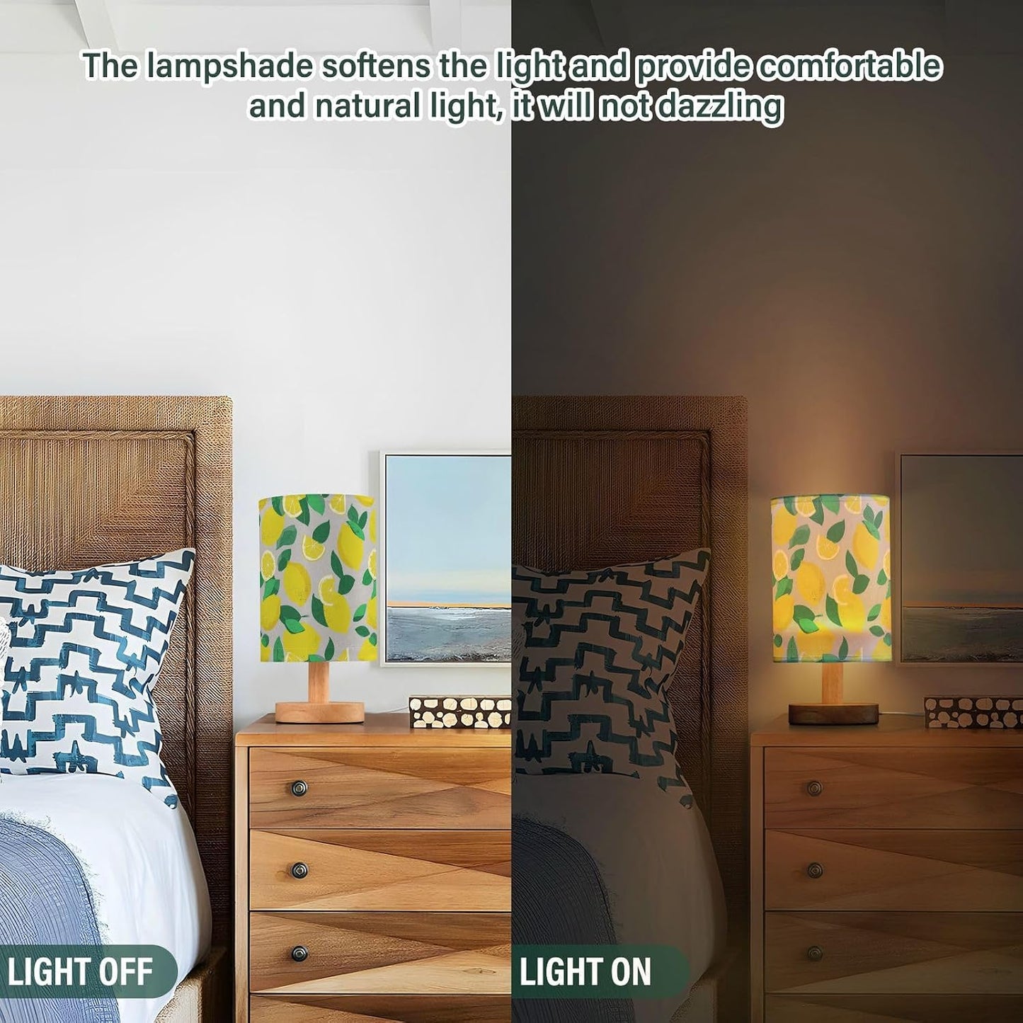 Bedside Table Lamp Lemon Yellow Citrus Fruits (73) Kids Nightstand Lamp Night Light Fabric Shade for Bedroom Living Room Home Office