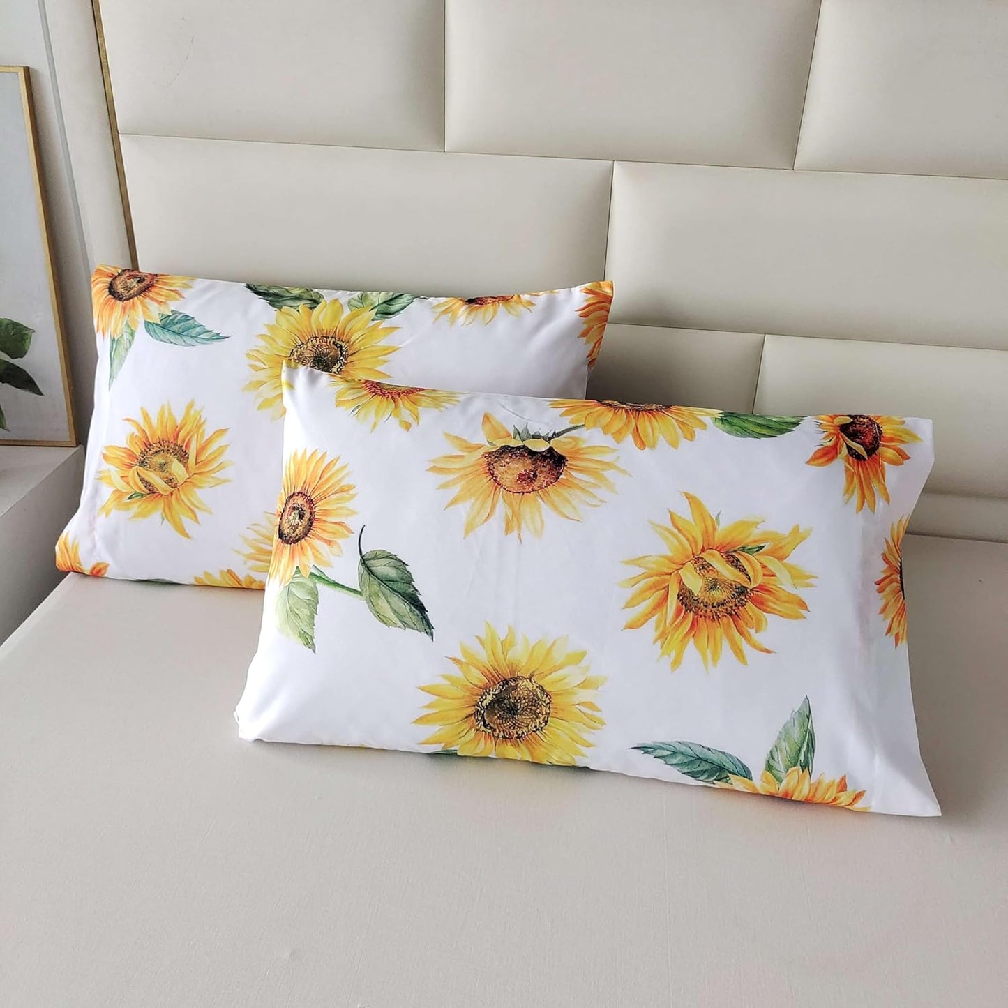 Sunflower Comforter Set Queen 3 Pieces, Soft Microfiber Lightweight Sunflower Comforter Queen Size, Yellow Floral Bedding Set All Season