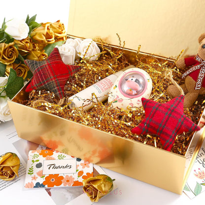 Large Gold Gift Box with Magnetic Lid for Present | 13.5x9x4.1 Inch,Bridesmaid Proposal Box,Glossy,Reusable,Square,Luxury,Sturdy,Birthday,Christmas