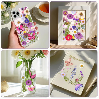 Totally 108pcs Real Dried Pressed Flowers with Butterfly Stickers | Resin Crafts,Real Dry Floral,Assorted Natural Bulk for DIY Art Crafts Scrapbooking Epoxy Jewelry Molds Nails Décor,Purple