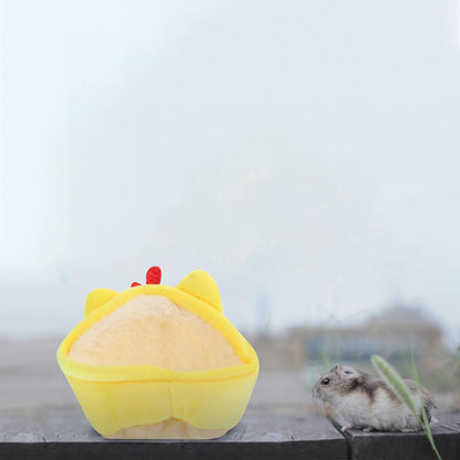 Hamster Cotton Nest 2pcs Warm Soft Pet Hamster Cave Bed with Plush Fabric for Small Animals Winter Hideout in Blue and Yellow