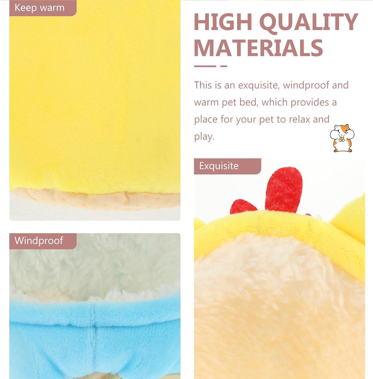 Hamster Cotton Nest 2pcs Warm Soft Pet Hamster Cave Bed with Plush Fabric for Small Animals Winter Hideout in Blue and Yellow