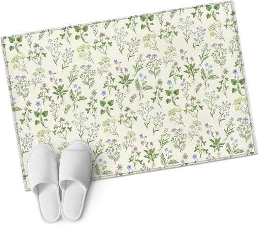 2x3ft Rectangle Rug,Country Seamless Floral Leaves Washable Area Rugs Non-Slip Accent Rug Summer Plant on Light Yellow Soft Circle Carpet for Living Room Bedroom Home Office Decor