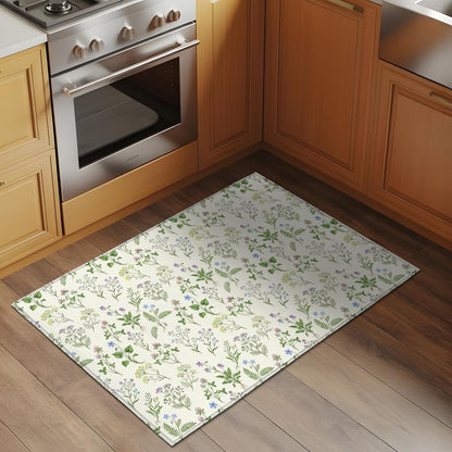 2x3ft Rectangle Rug,Country Seamless Floral Leaves Washable Area Rugs Non-Slip Accent Rug Summer Plant on Light Yellow Soft Circle Carpet for Living Room Bedroom Home Office Decor