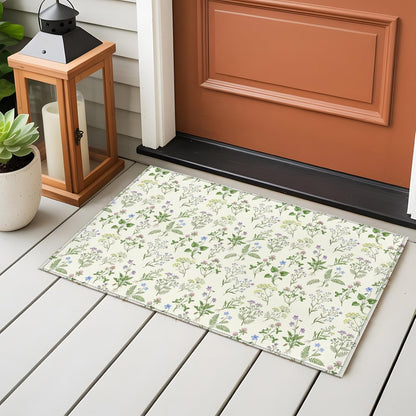 2x3ft Rectangle Rug,Country Seamless Floral Leaves Washable Area Rugs Non-Slip Accent Rug Summer Plant on Light Yellow Soft Circle Carpet for Living Room Bedroom Home Office Decor