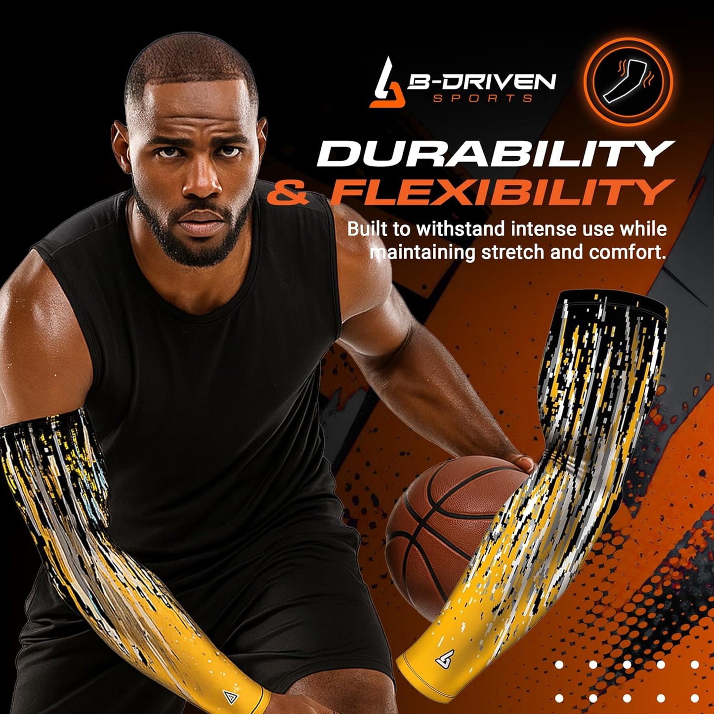 Pro Fit Compression Arm Sleeve for Men Women & Youth, Basketball Baseball Football, Single Digital Designs