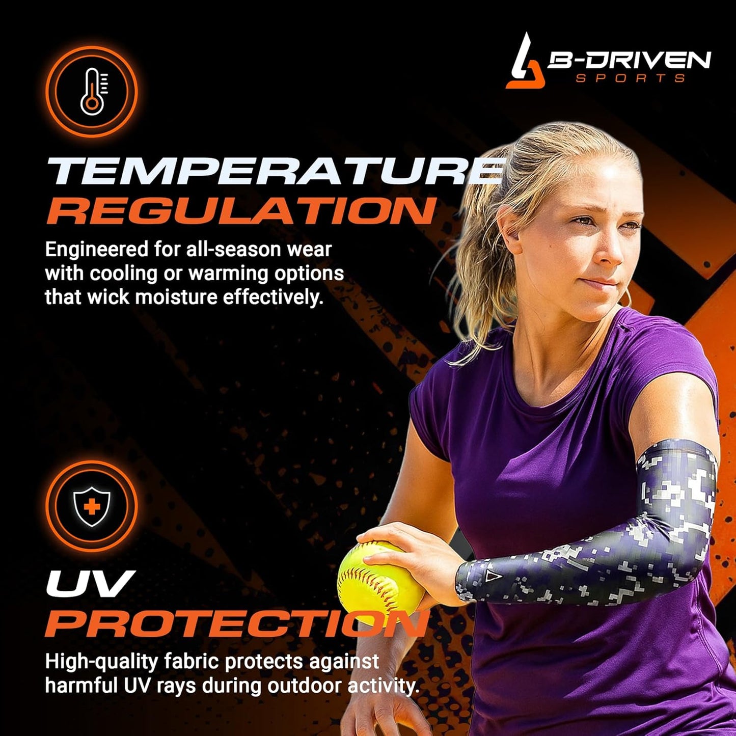 Pro Fit Compression Arm Sleeve for Men Women & Youth, Basketball Baseball Football, Single Digital Designs