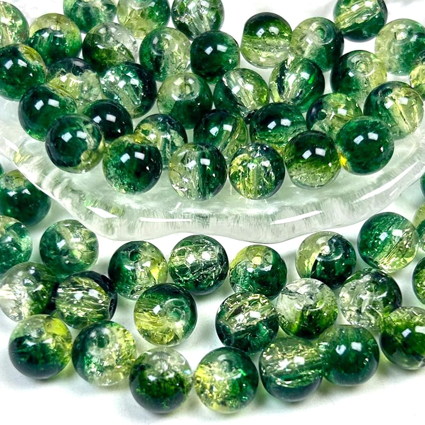 200pcs 8mm Crackle Glass Beads, Crystal Round Beads for Jewelry Making, Loose Bulk Crafts Bead for Earrings Necklaces Bracelets