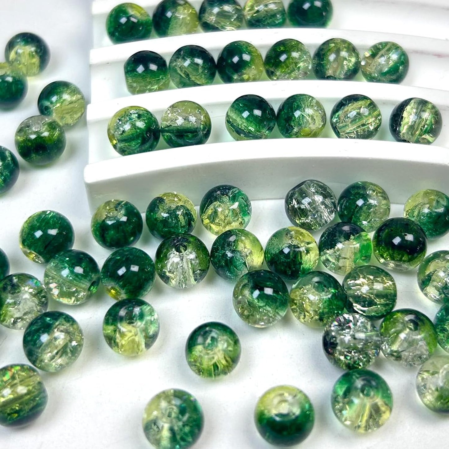 200pcs 8mm Crackle Glass Beads, Crystal Round Beads for Jewelry Making, Loose Bulk Crafts Bead for Earrings Necklaces Bracelets