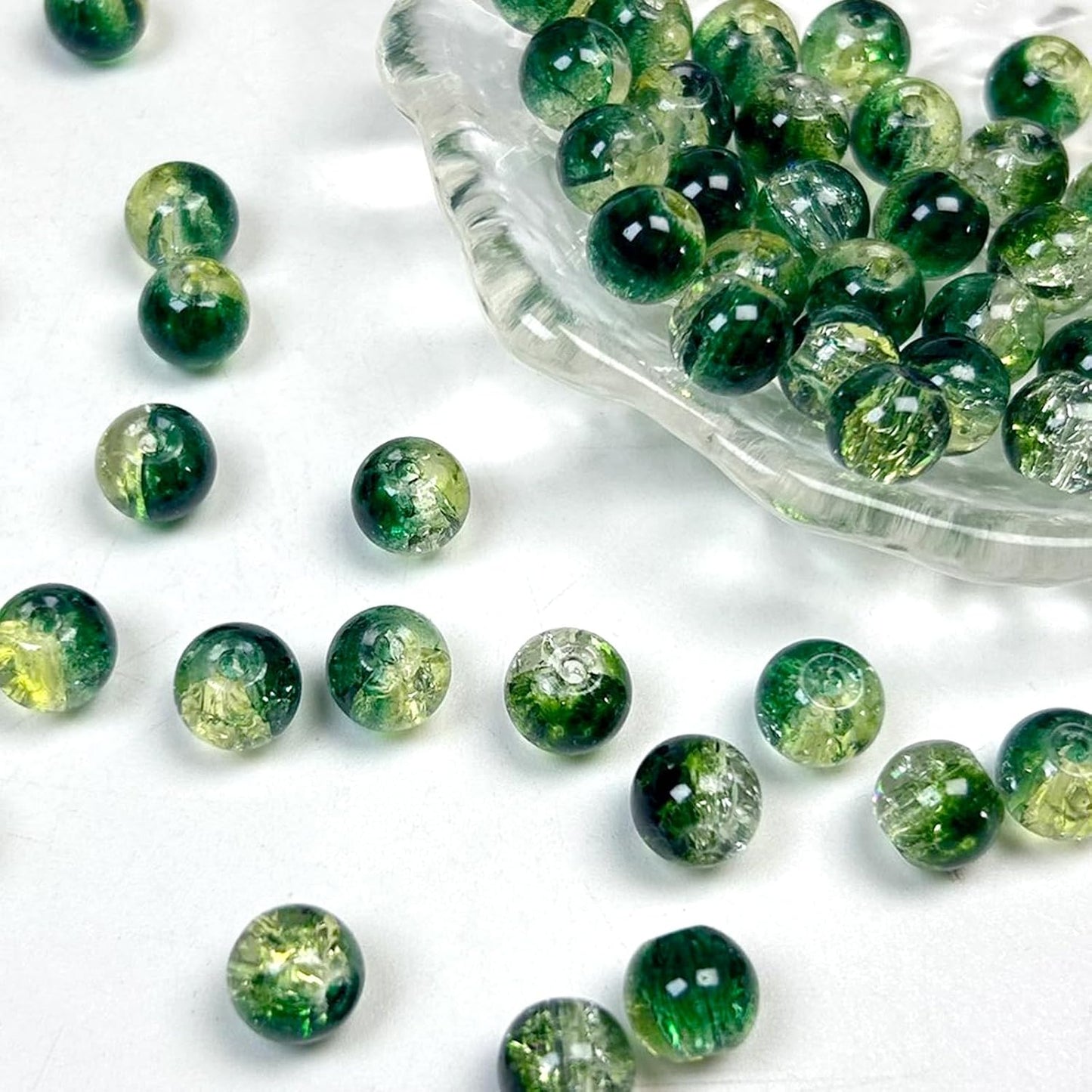 200pcs 8mm Crackle Glass Beads, Crystal Round Beads for Jewelry Making, Loose Bulk Crafts Bead for Earrings Necklaces Bracelets
