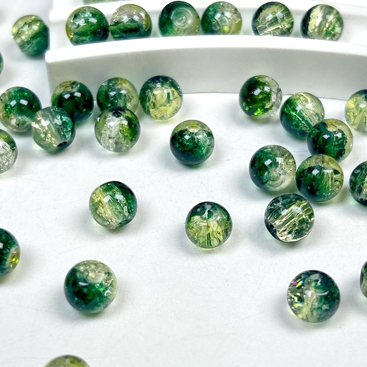 200pcs 8mm Crackle Glass Beads, Crystal Round Beads for Jewelry Making, Loose Bulk Crafts Bead for Earrings Necklaces Bracelets