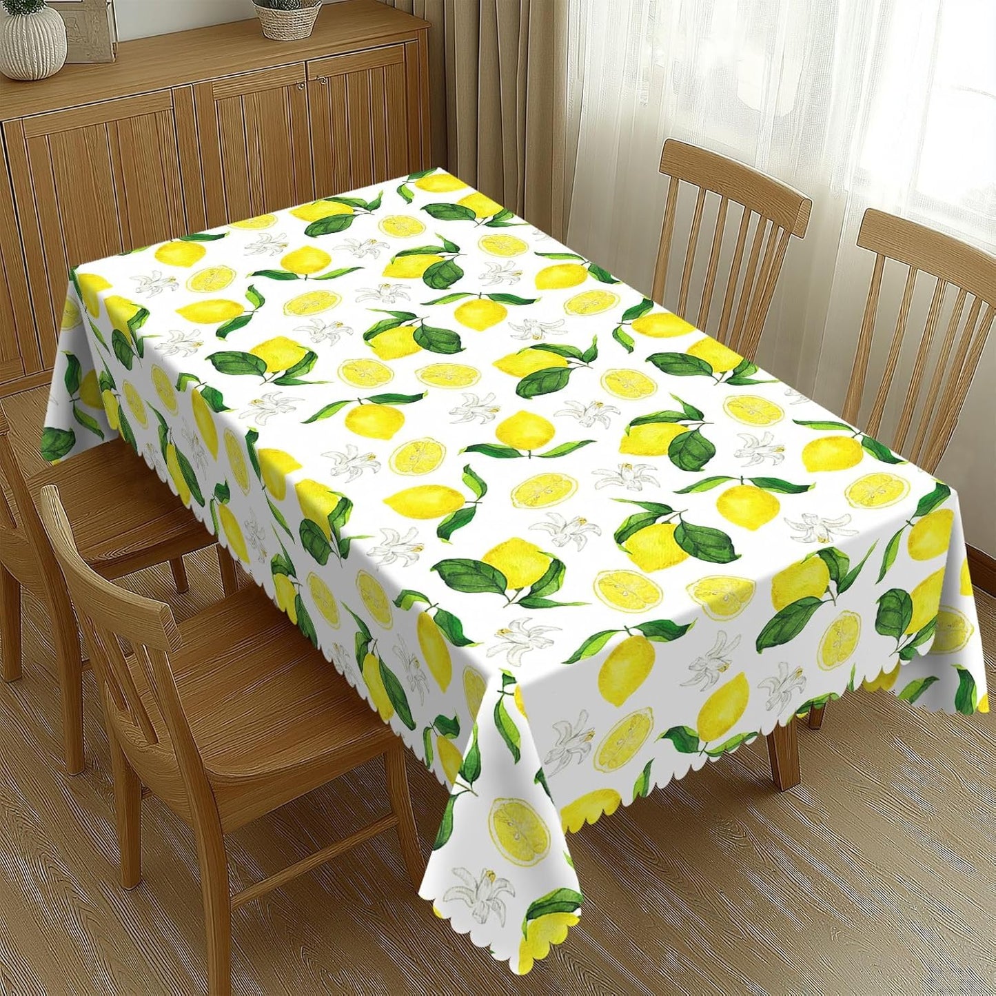 Lemon Tablecloth Yellow Lemons Floral Polyester Rectangle Table Cloth Washable Seasonal Tabletop for Kitchen Dinning Party Outdoor Picnic 54 x 72 Inch Tablecloths