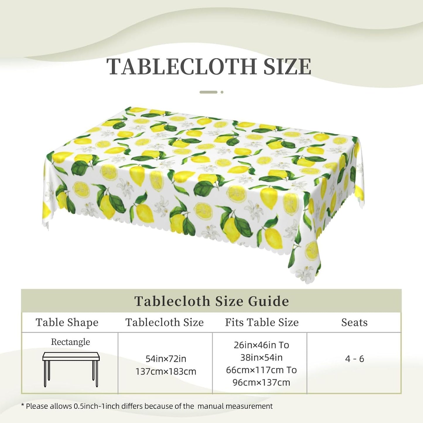 Lemon Tablecloth Yellow Lemons Floral Polyester Rectangle Table Cloth Washable Seasonal Tabletop for Kitchen Dinning Party Outdoor Picnic 54 x 72 Inch Tablecloths